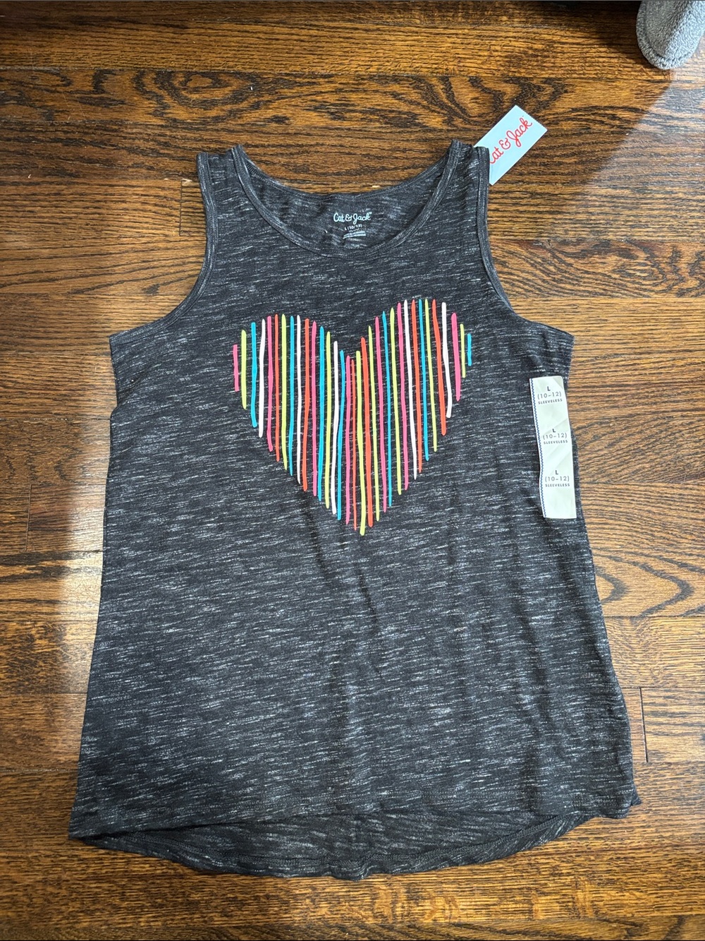 Cat & Jack Dark Charcoal Tank with Rainbow Stripe Heart size 10/12